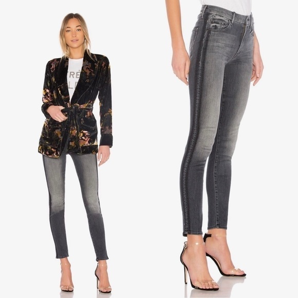 MOTHER- High Waisted Looker Miss Moody Two Shoes Racer Gray Jeans Size 27 - Picture 2 of 9